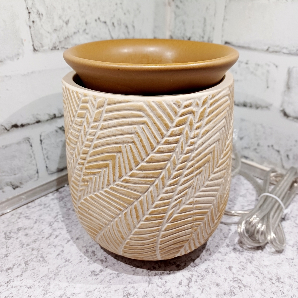 Imprinted Leaf Brown Tan pink zebra Simmer Pot Wax Warmer warms oil nwob